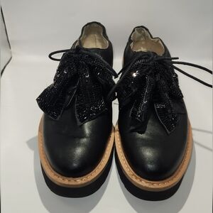 Zara Black Loafers Bedazzled Bow Womens Size 39